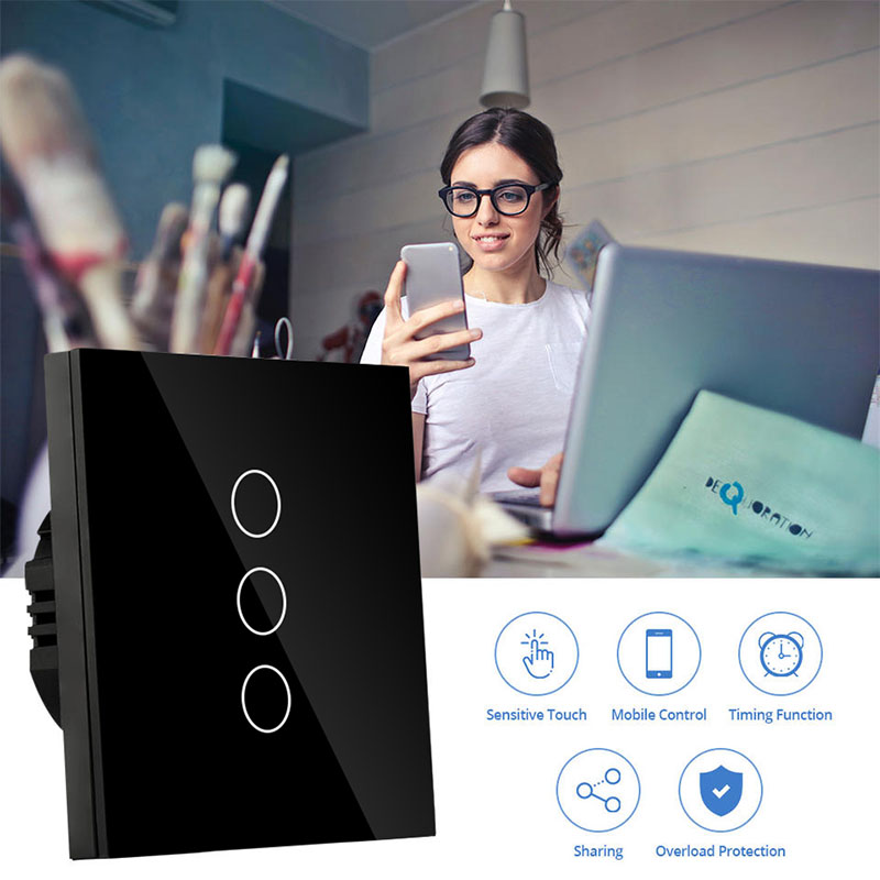 86 European Standard Smart Light Switch, 3-Way Touch Wi-Fi Model