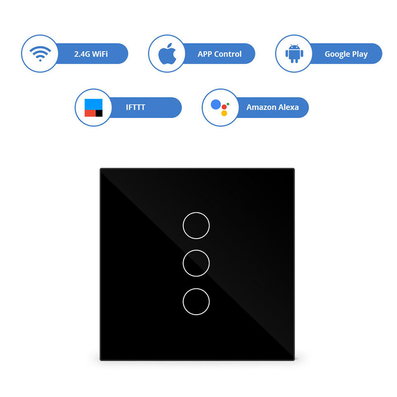 86 European Standard Smart Light Switch, 3-Way Touch Wi-Fi Model